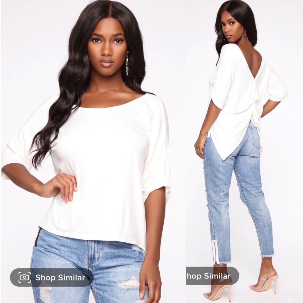 Fashion Nova White Twisted Up Short Sleeve Scoop Neck Twisted Back Top Shirt